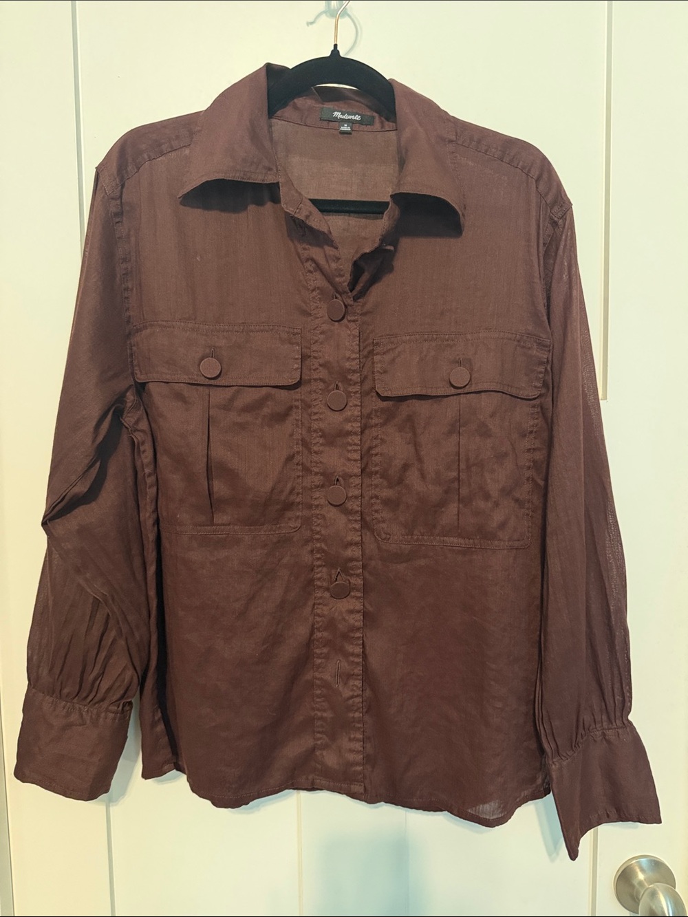 Madewell Brown with Red Undertones Button-Up Cotton Blend Shirt Jacket Size Med